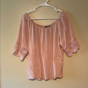 New York & Company Pink Embellished Puff Sleeve Blouse Women Size M